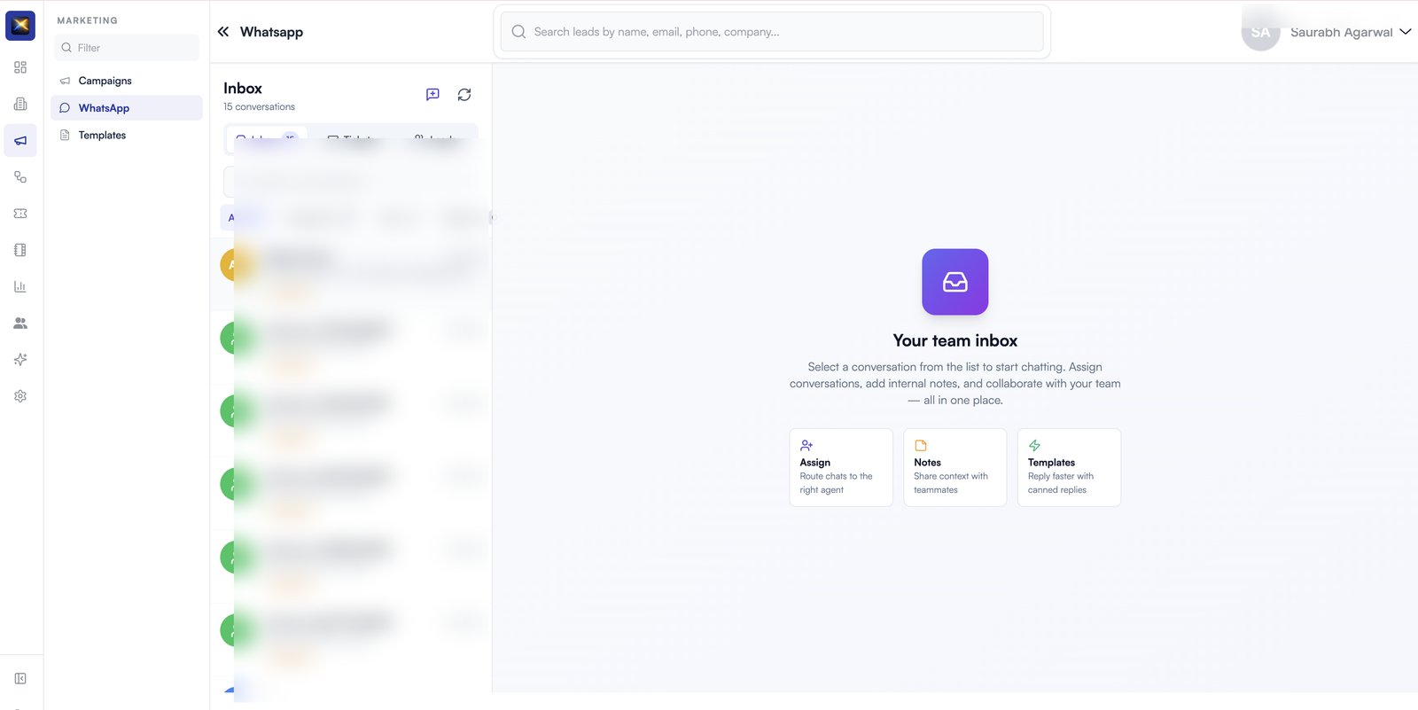 ZIVUX WhatsApp team inbox — assign chats, share notes, use template replies